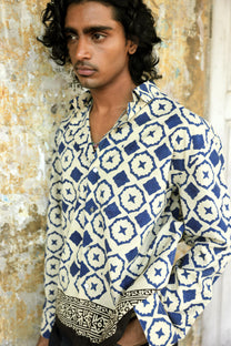 Blue Bagru Hand-Blocked Summer Shirt