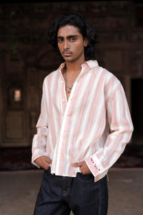 Cream &amp; Pink Hand-Blocked Dobby Shirt