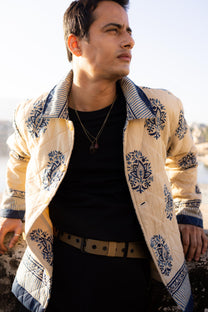 Beige Paisley Hand-Blocked Quilt Jacket