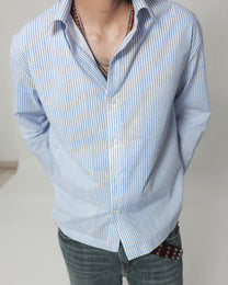 Blue Summer Hand-Blocked Stripe Shirt