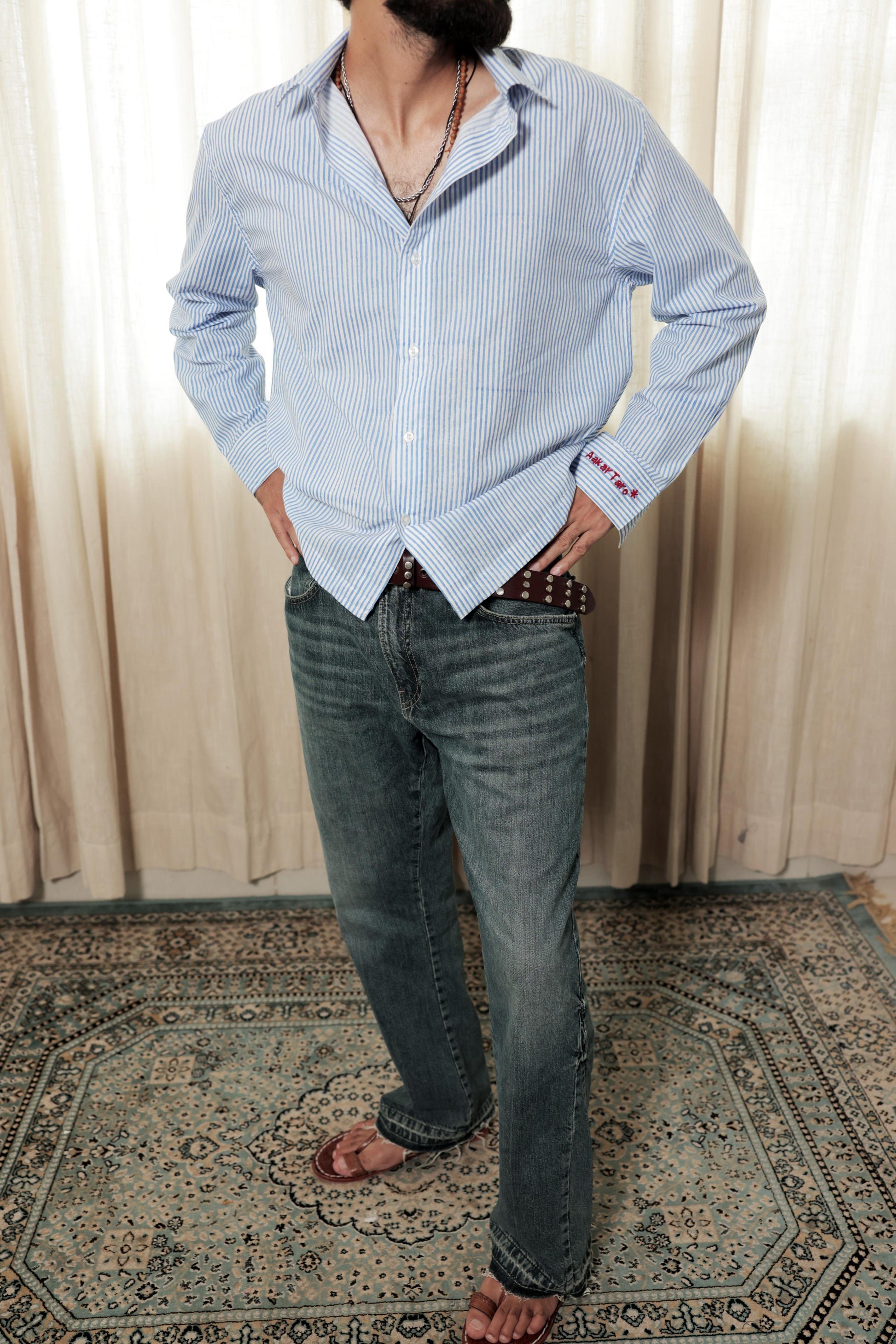 Blue Summer Hand-Blocked Stripe Shirt