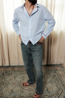 Blue Summer Hand-Blocked Stripe Shirt