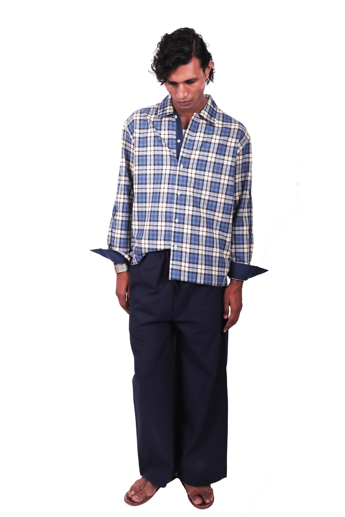 Para Blue Embroidered Check Shirt