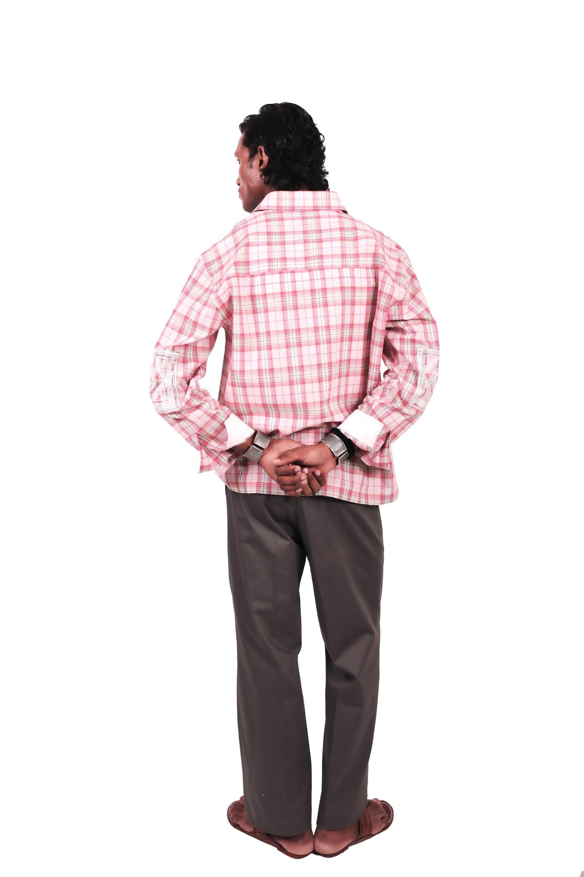 Pink Chowk Embroidered Checks Shirt