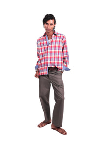 Red and Blue Chowk Embroidered Check Shirt