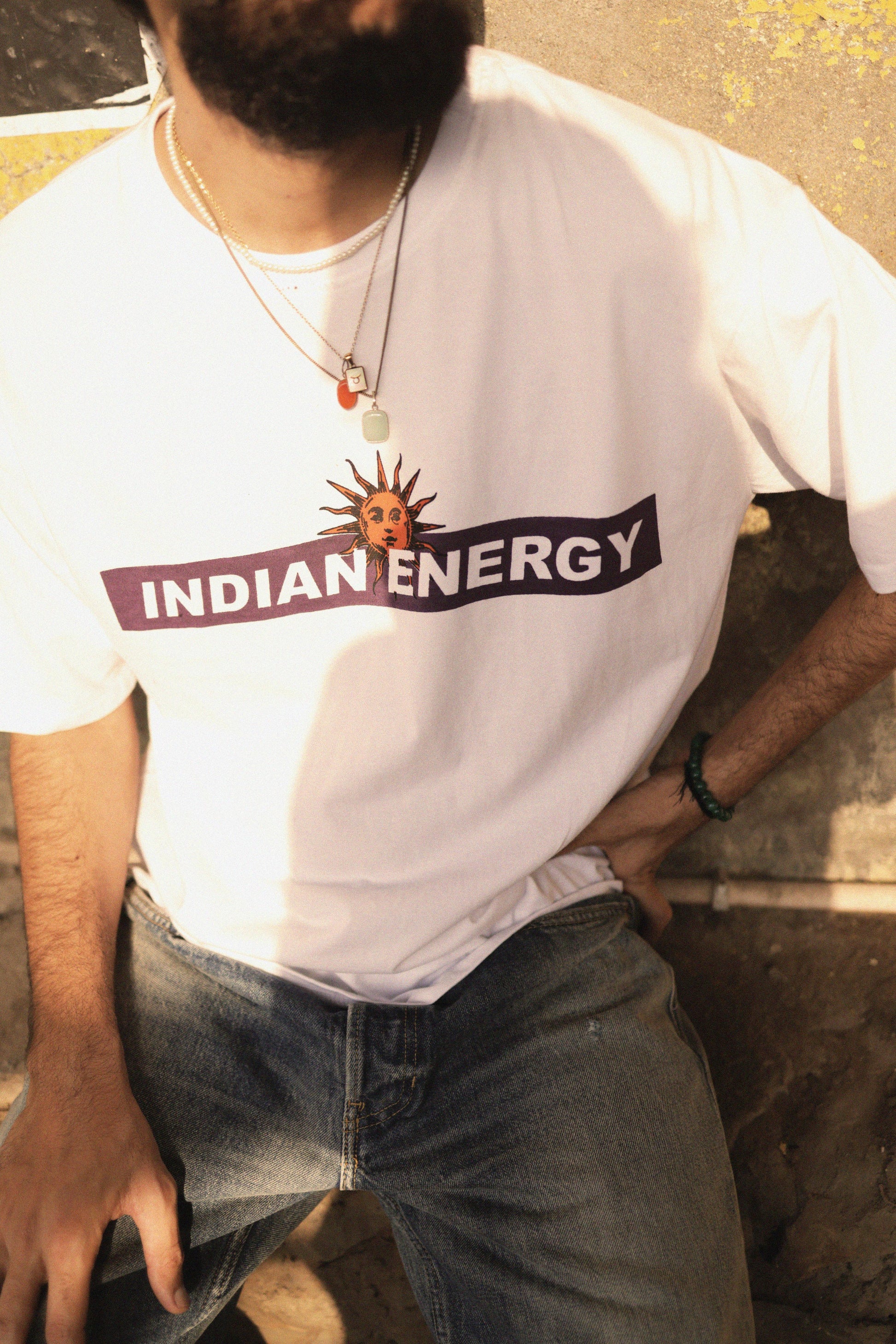 INDIAN ENERGY WHITE HALF SLEEVE TEESHIRT