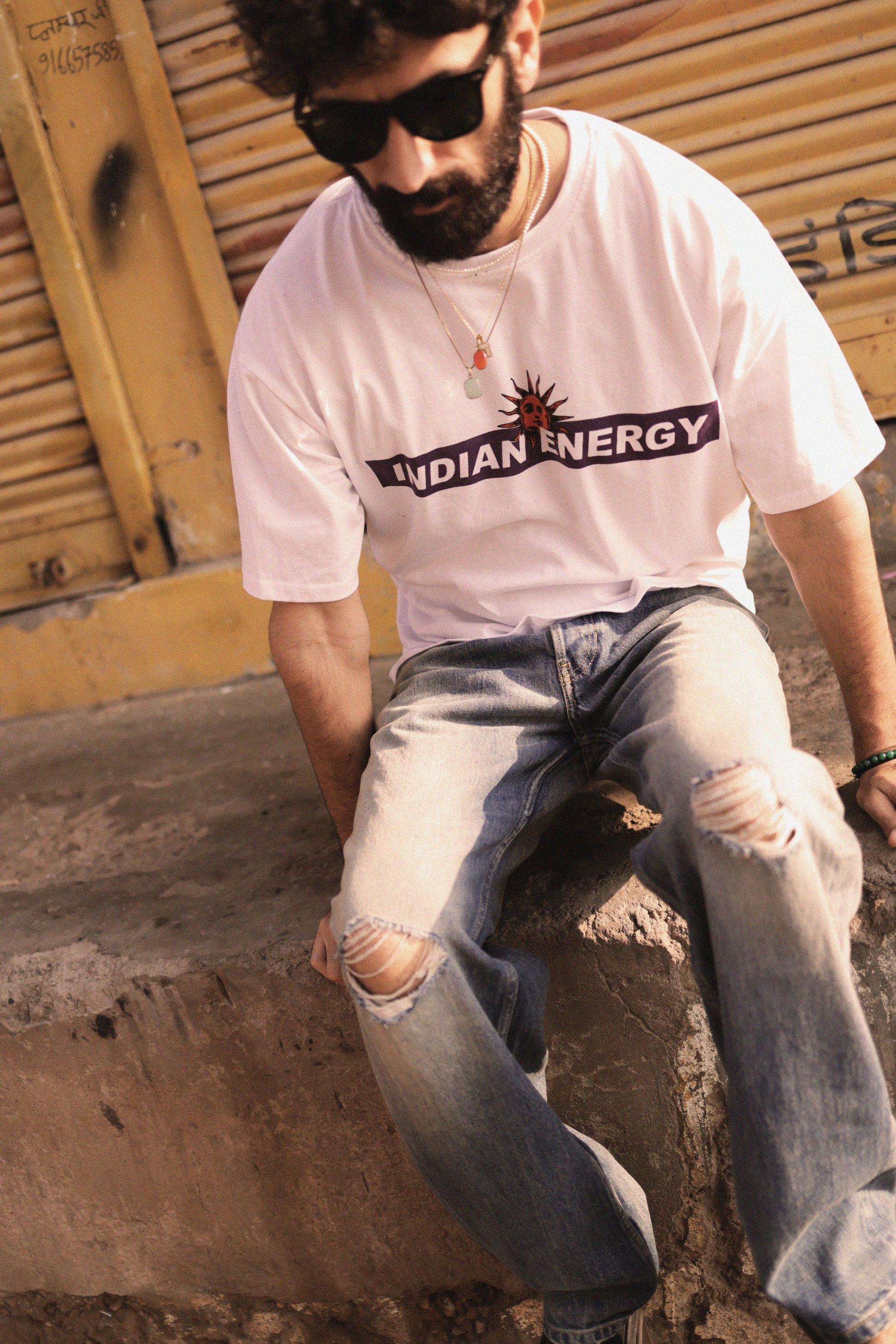INDIAN ENERGY WHITE HALF SLEEVE TEESHIRT