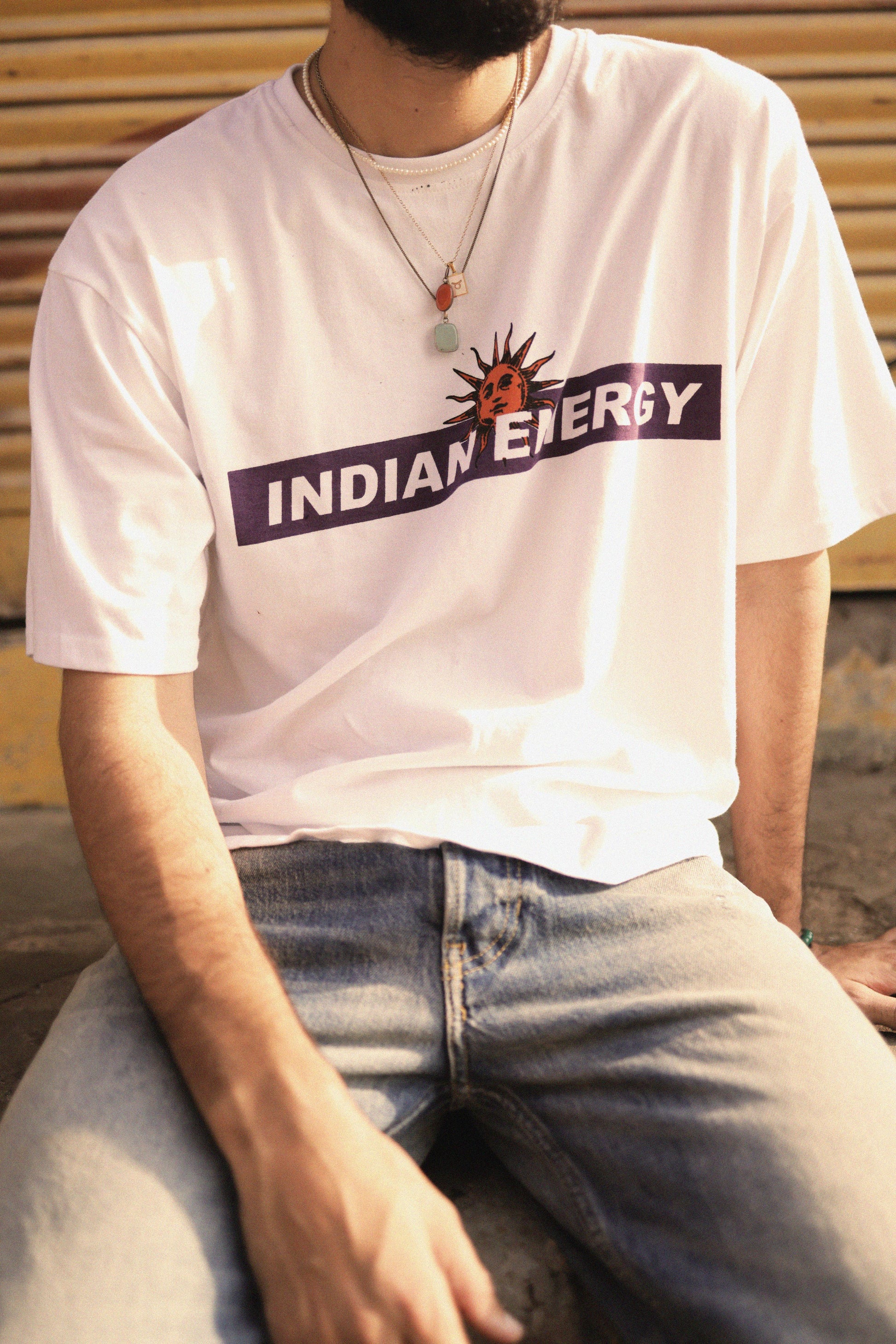 INDIAN ENERGY WHITE HALF SLEEVE TEESHIRT