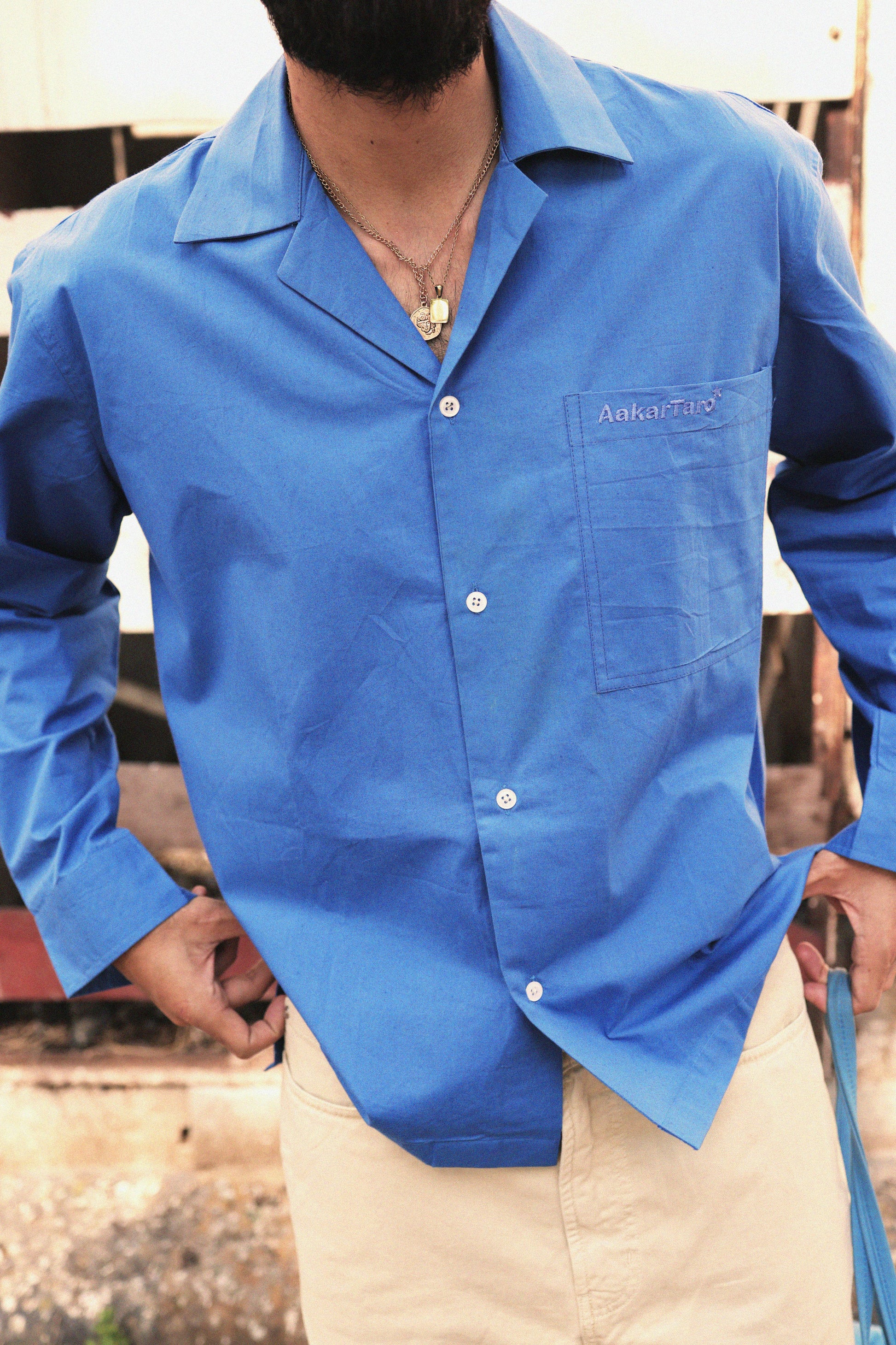 BLUE POPLIN LOGO OVERSHIRT