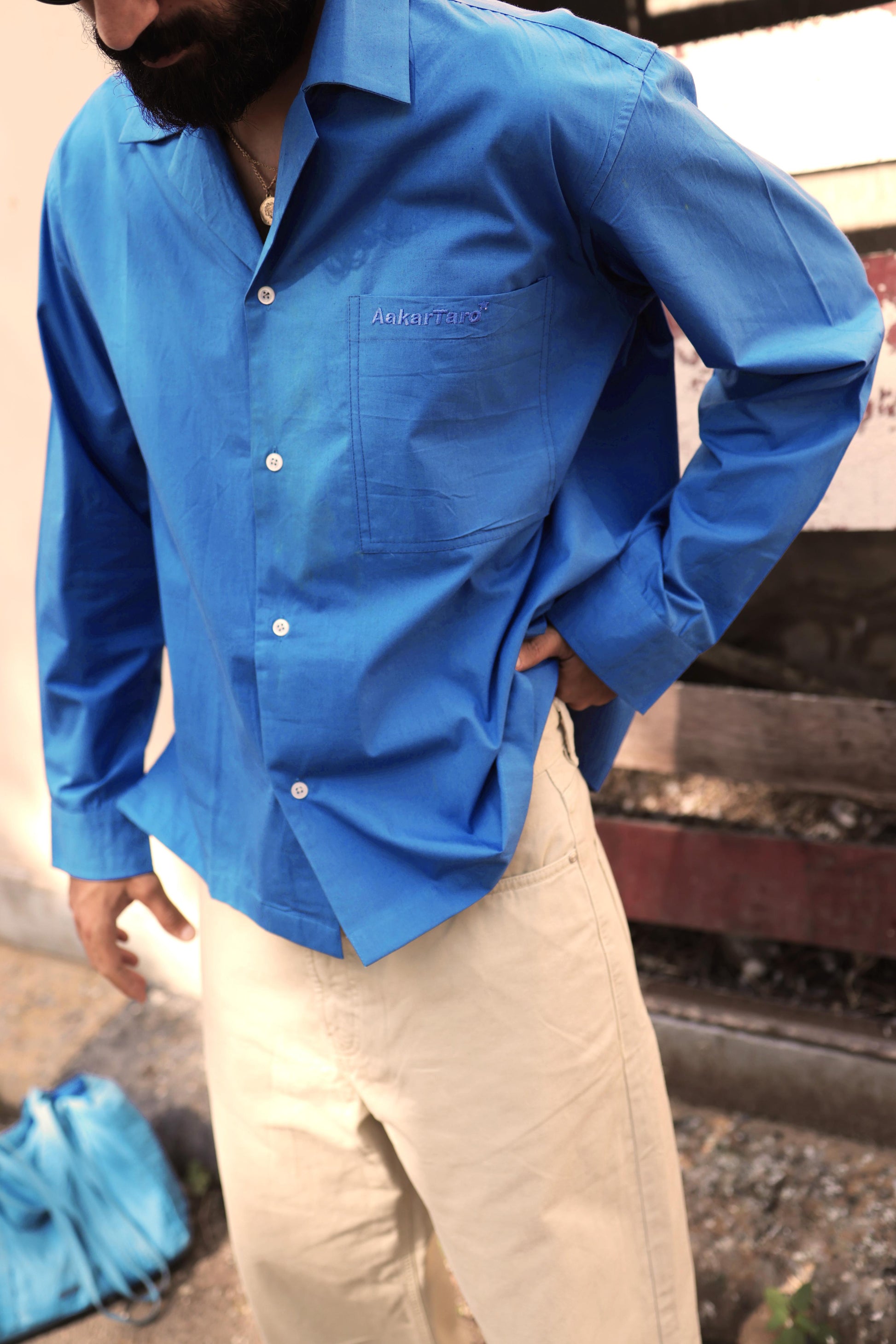 BLUE POPLIN LOGO OVERSHIRT