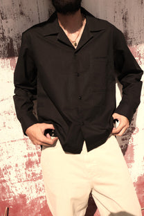 BLACK POPLIN LOGO OVERSHIRT