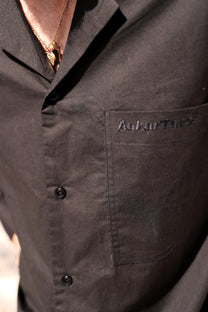 BLACK POPLIN LOGO OVERSHIRT