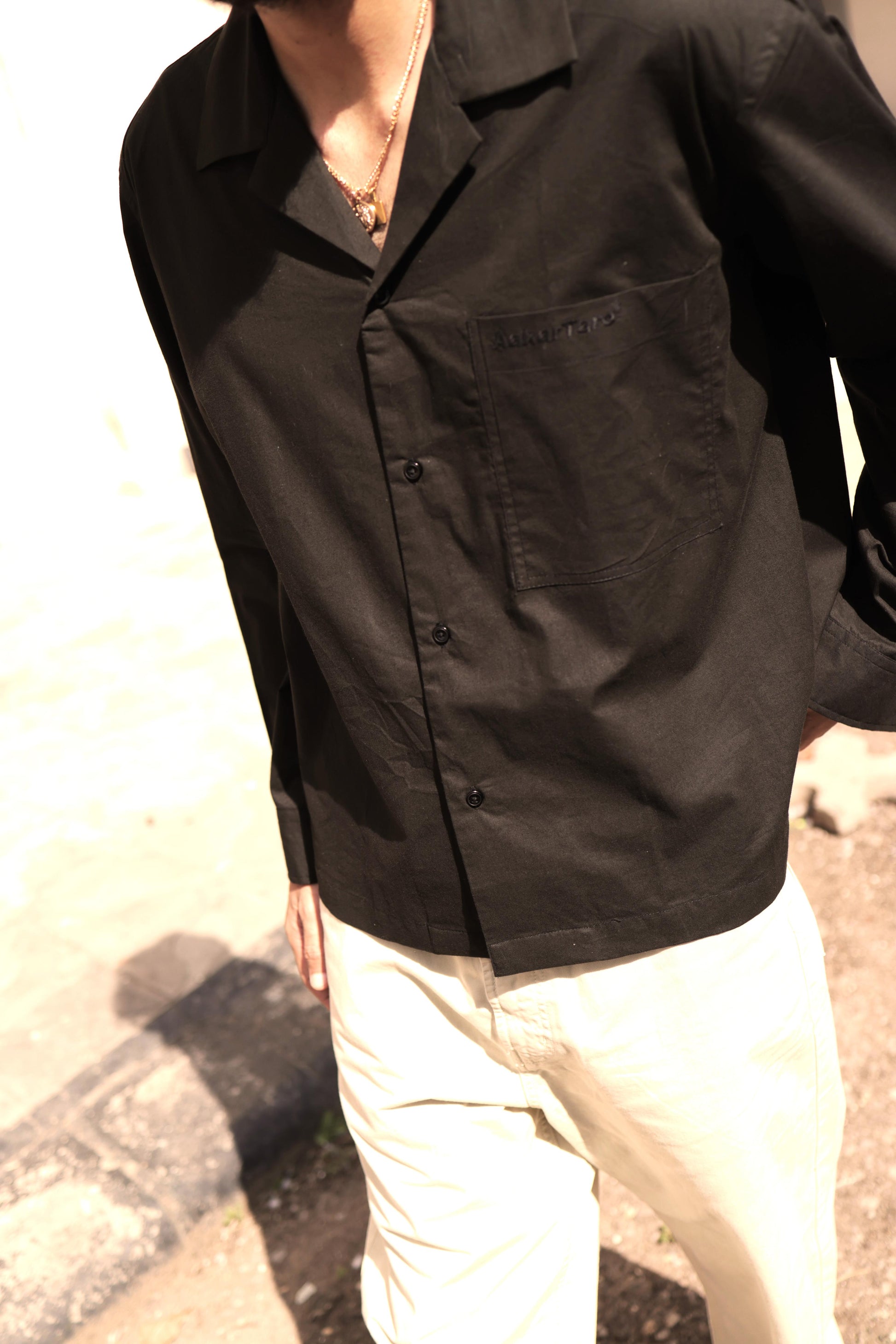 BLACK POPLIN LOGO OVERSHIRT