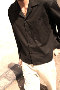 BLACK POPLIN LOGO OVERSHIRT