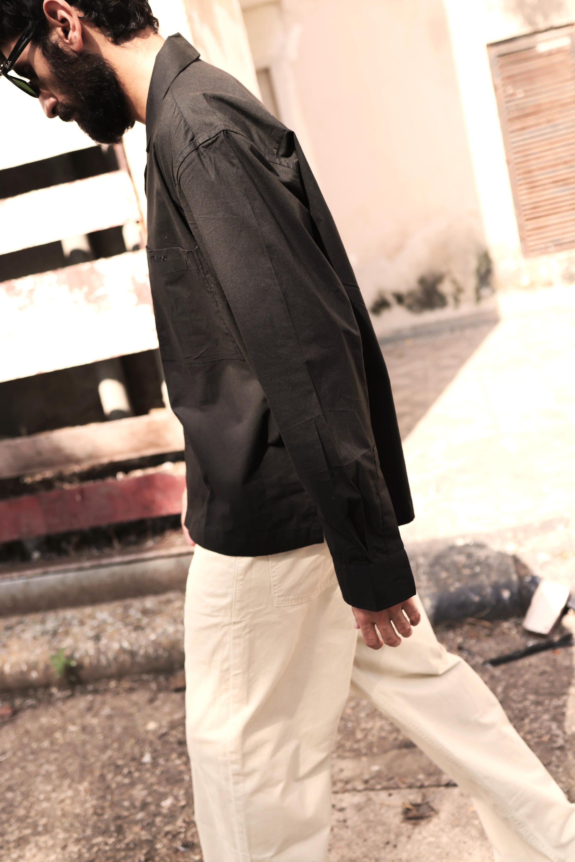 BLACK POPLIN LOGO OVERSHIRT