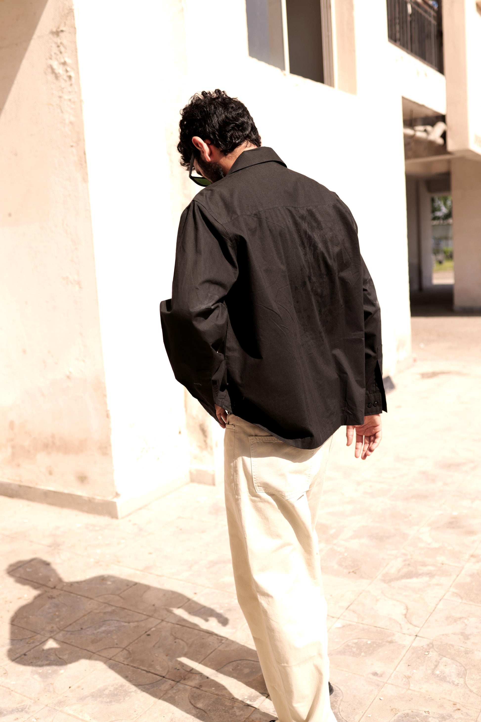 BLACK POPLIN LOGO OVERSHIRT