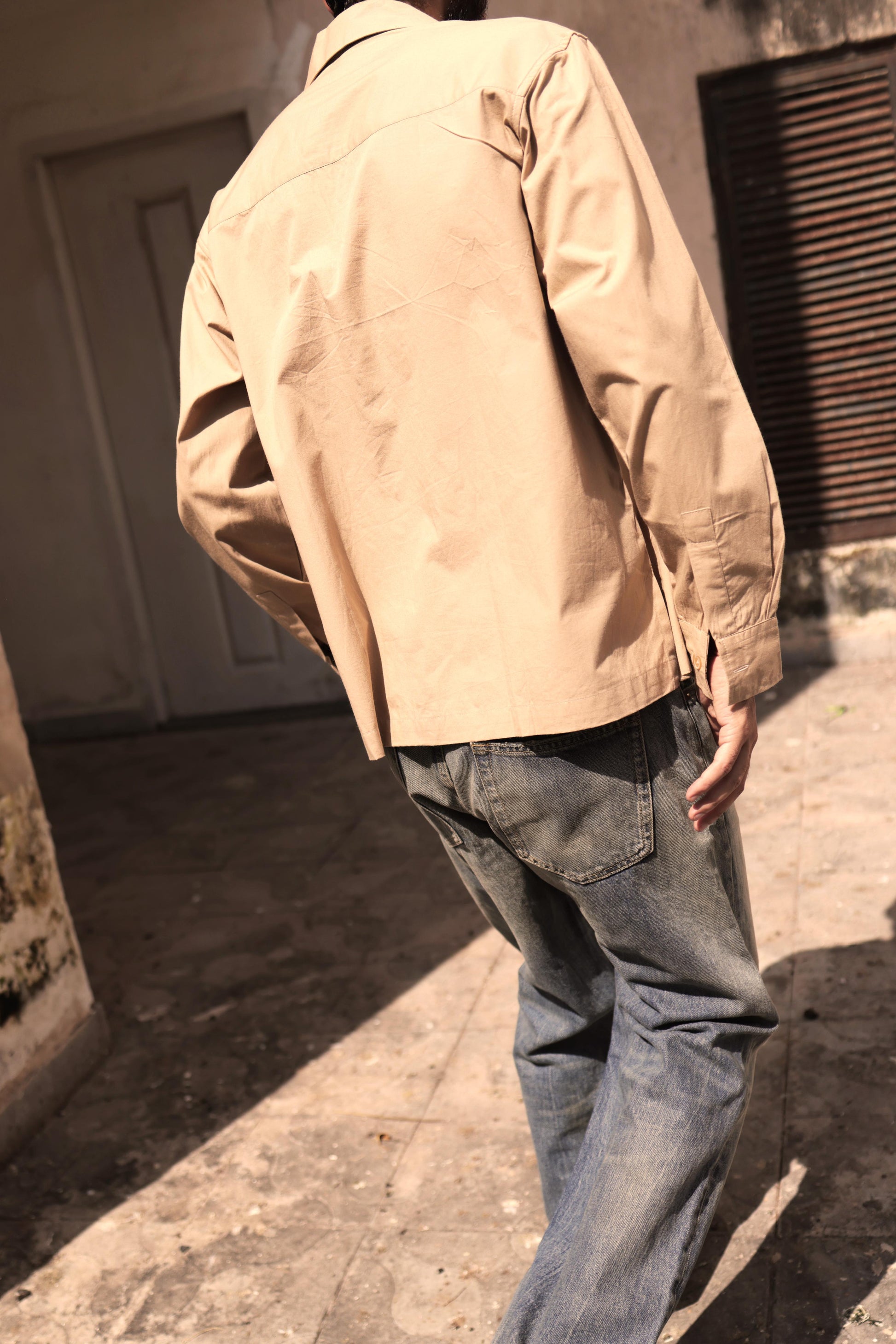 KHAKHI POPLIN LOGO OVERSHIRT