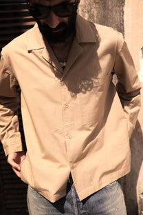 KHAKHI POPLIN LOGO OVERSHIRT