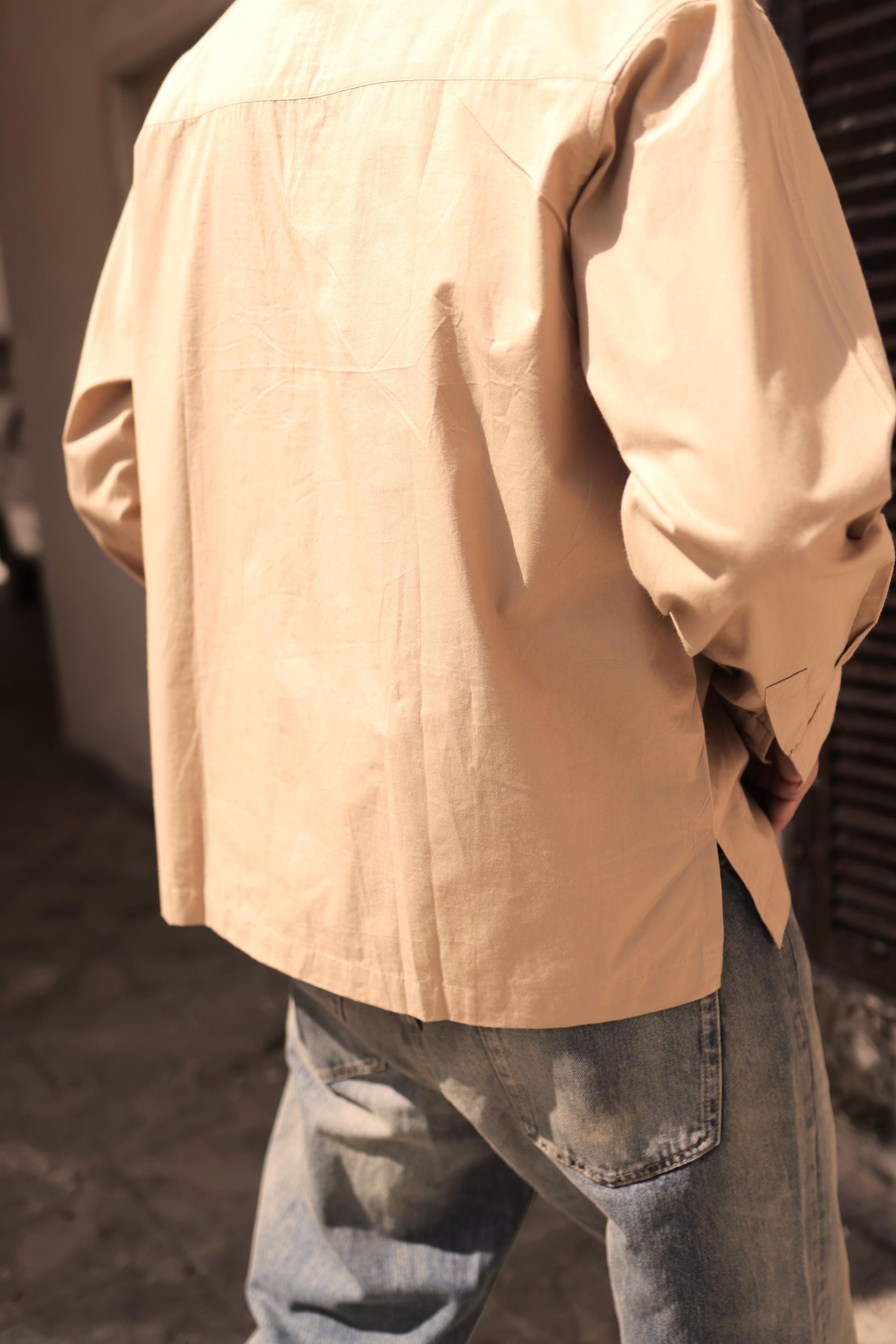 KHAKHI POPLIN LOGO OVERSHIRT