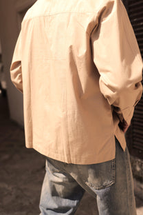 KHAKHI POPLIN LOGO OVERSHIRT