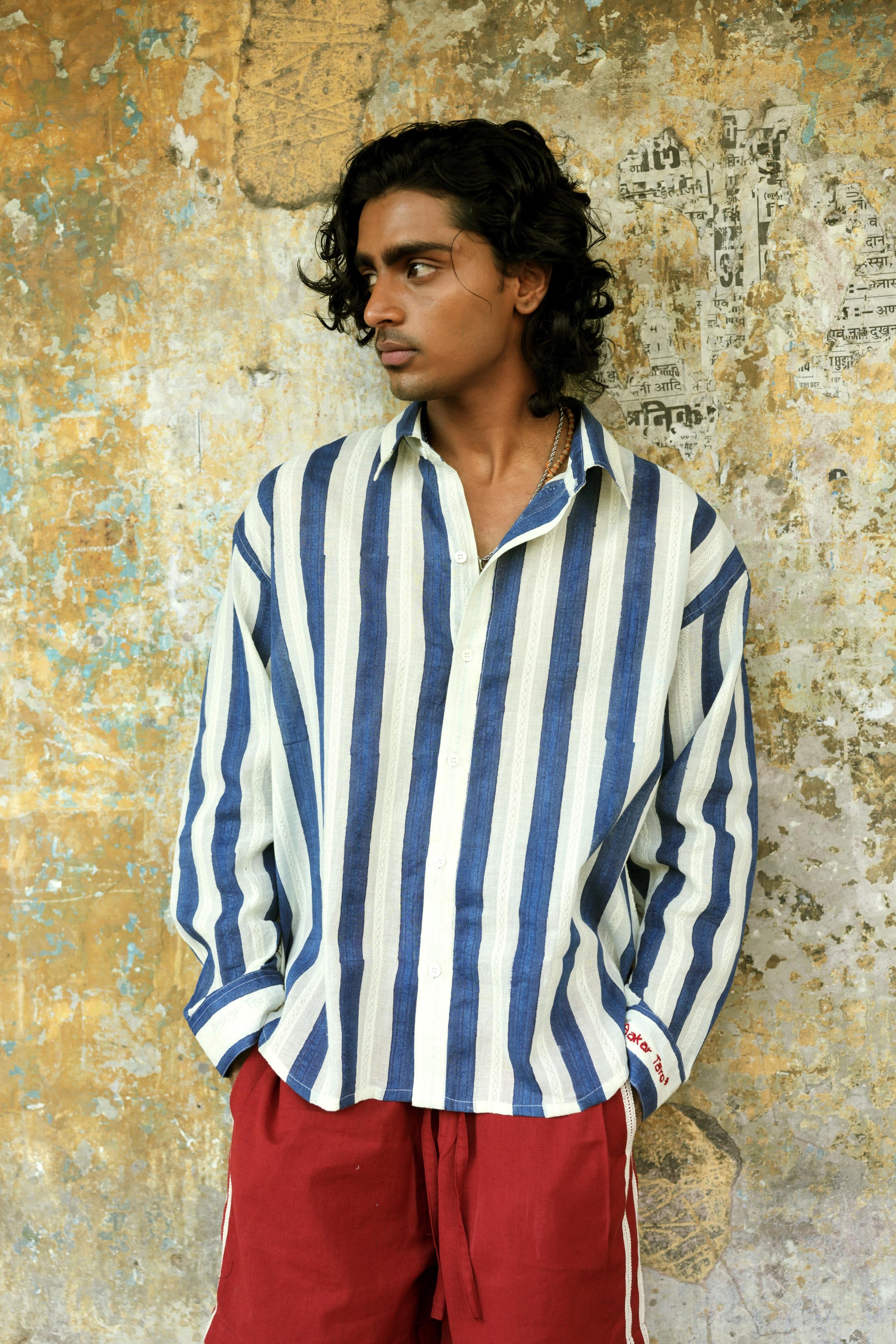 Blue &amp; Cream Hand-Blocked Dobby Shirt