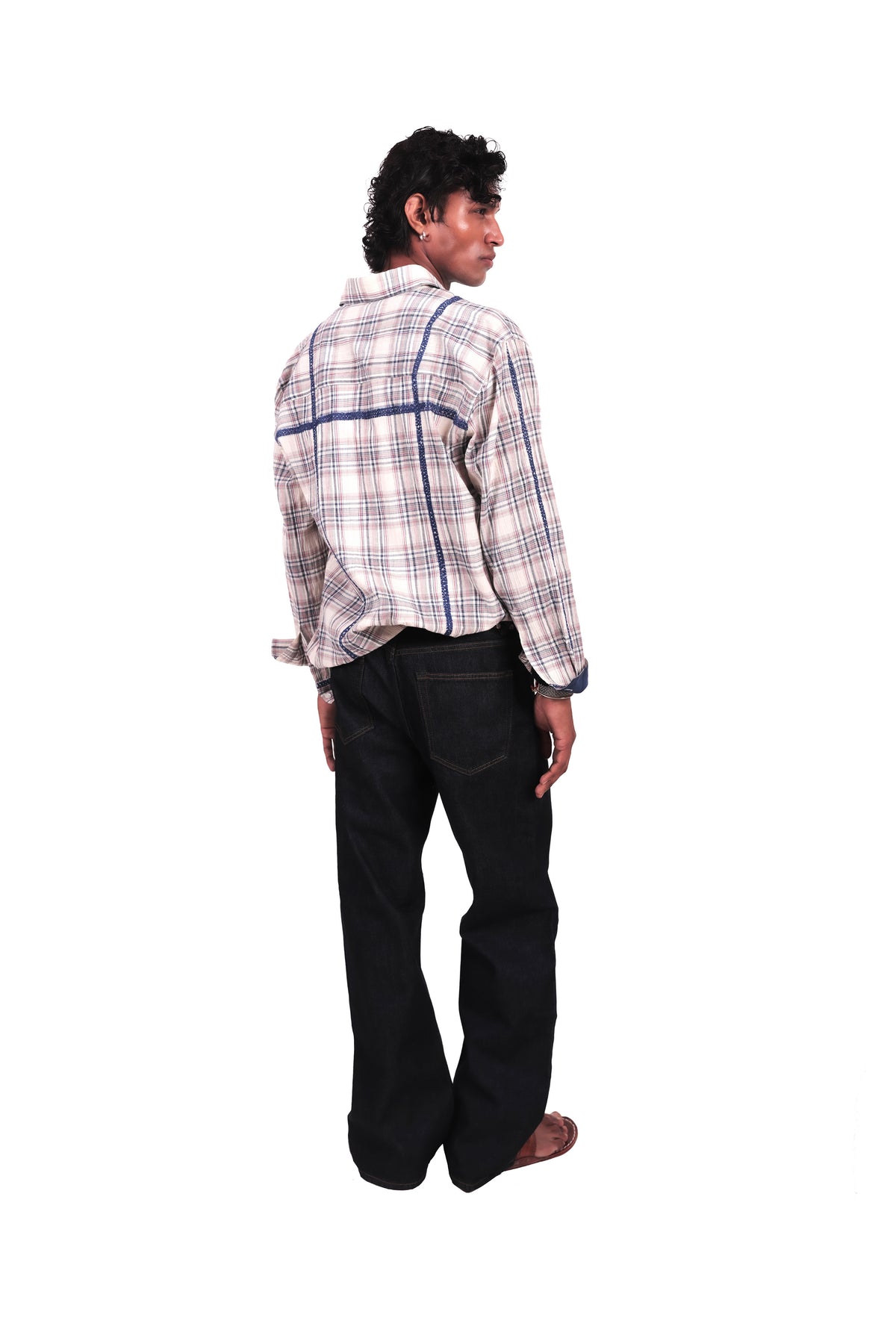 CREAM CHECKS EMBROIDERED  SHIRT
