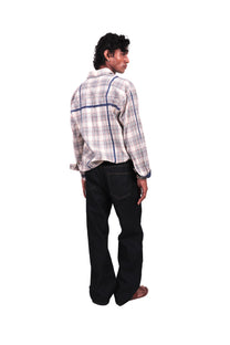 CREAM CHECKS EMBROIDERED  SHIRT